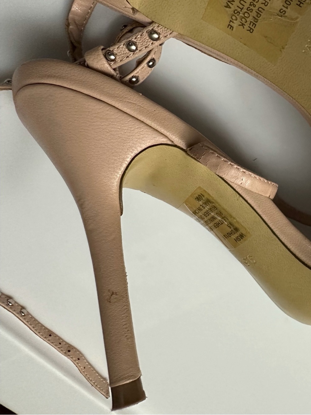 Steve Madden Leather Nude Blush Pink Studded Strappy Heels Chic Y2K - Picture 4 of 11